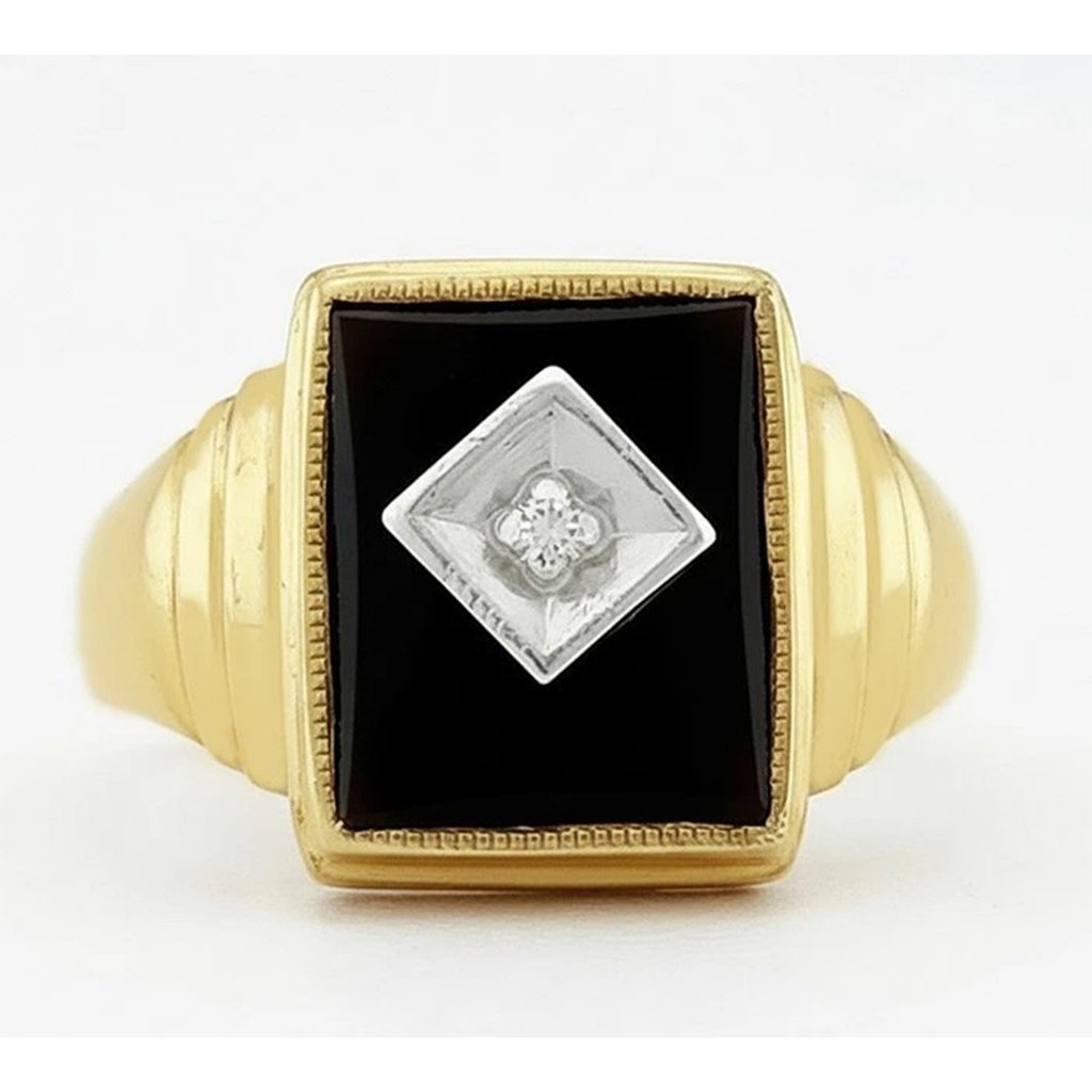 Genuine Black Onyx  Diamond Ring 10k Gold
